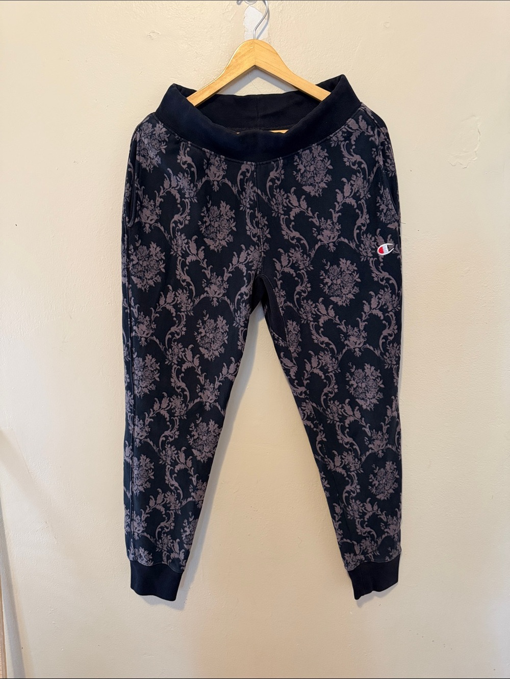 Champion Navy Joggers with Gray Floral Print